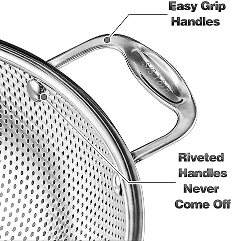 Tiawudi Large 6-Qt Colander, 18/8 Stainless Steel Mesh Strainer