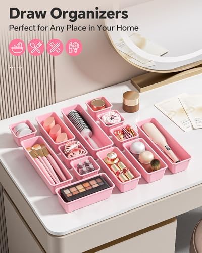 Canfanni 13 Pack Plastic Drawer Organizers Set, 3 Sizes Desk Drawer Organizer