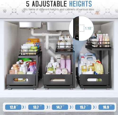Under Sink Organizer Upgrade To Professional Rails, 2-Tier Dual Pull Out
