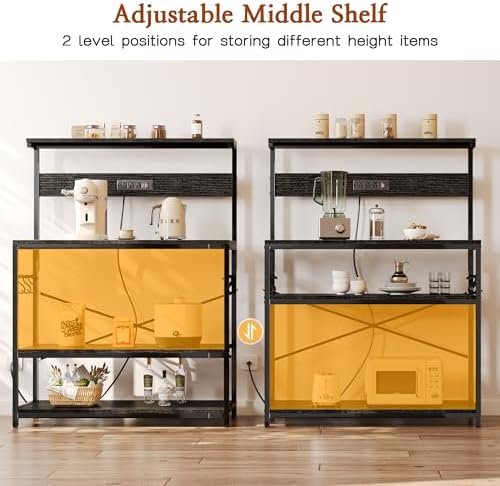 SUPERJARE Bakers Rack with Power Outlets, Microwave Stand, 39.4 X 14.3 Inch
