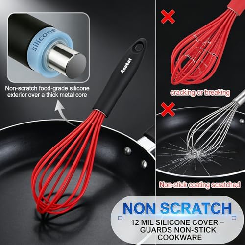Anaeat Silicone Balloon Whisk, Milk and Egg Beater Blender, Heat Resistant
