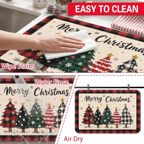 Christmas Dish Drying Mat Kitchen Countertop, Super Absorbent Coffee Bar Mat
