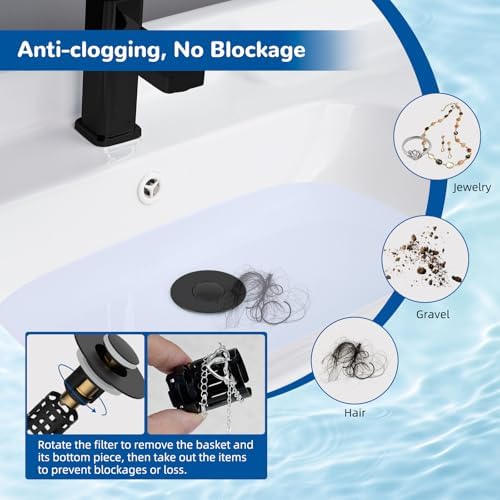 Hibbent 2 PCS Upgraded 3 in 1 Bathroom Sink Drain Strainer, Pop Up Stopper