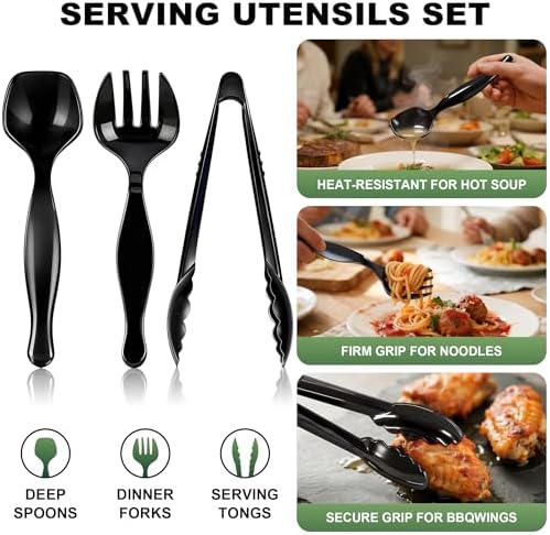36-Piece Disposable Plastic Serving Utensils Set, 9 Inch