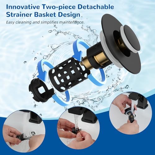 Hibbent 2 PCS Upgraded 3 in 1 Bathroom Sink Drain Strainer, Pop Up Stopper