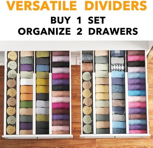 SpaceAid Bamboo Dresser Drawer Dividers 6 Pack, 4.65“ High Adjustable 17“-22”