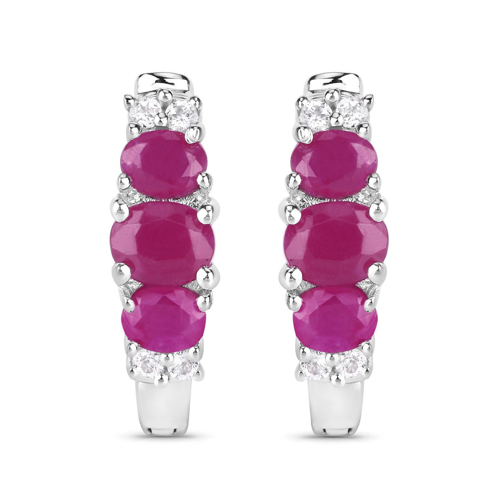 1.66 Carat Genuine Ruby and White Topaz .925 Sterling Silver Earrings