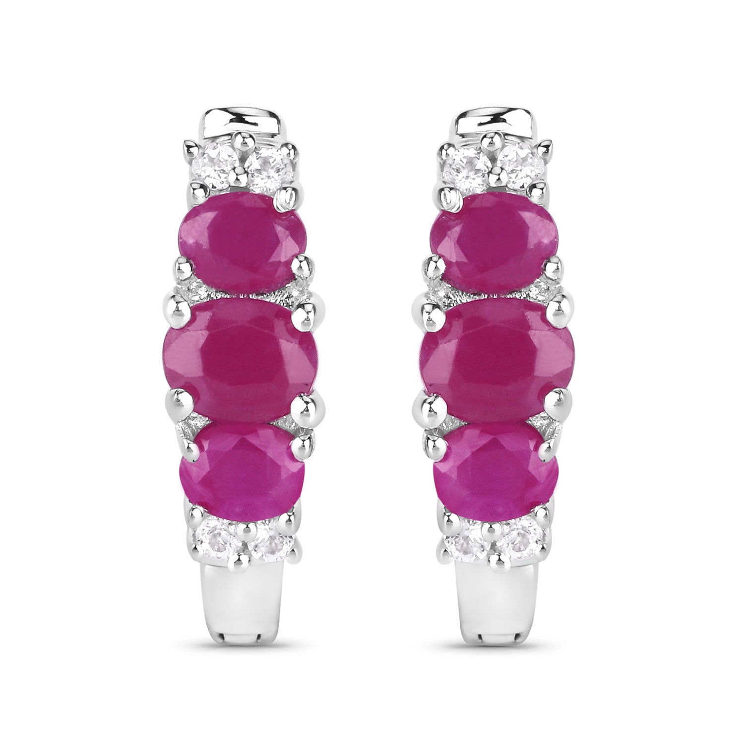 1.66 Carat Genuine Ruby and White Topaz .925 Sterling Silver Earrings