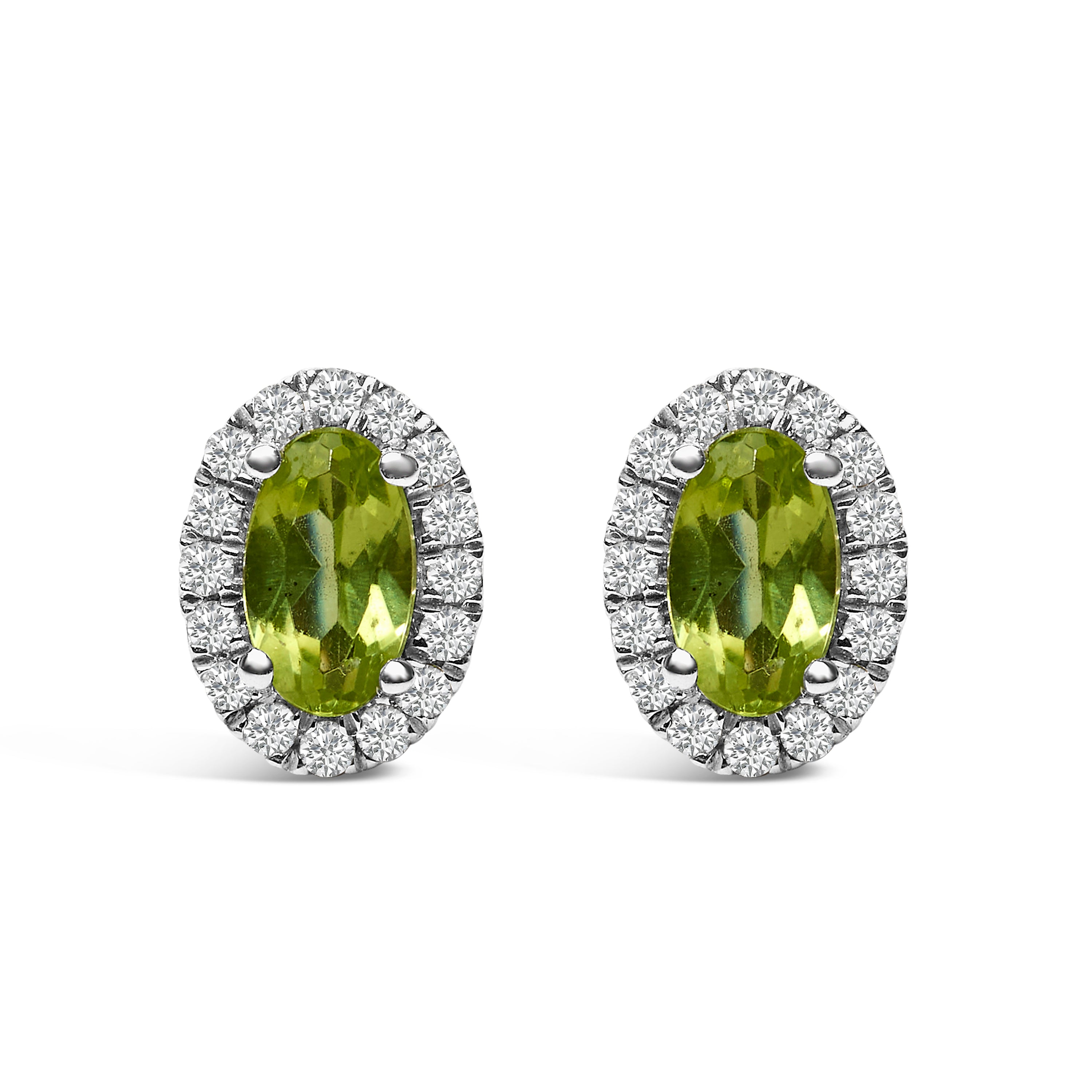 10K White Gold 5x3 MM Oval Purple Amethyst and Diamond Halo Stud Earrings (I-J Color, I1-I2 Clarity)