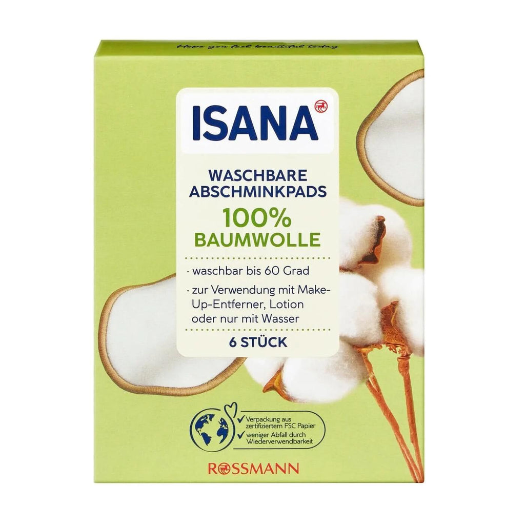Isana Washable Cotton Pads for Gentle Cleansing 6 Count