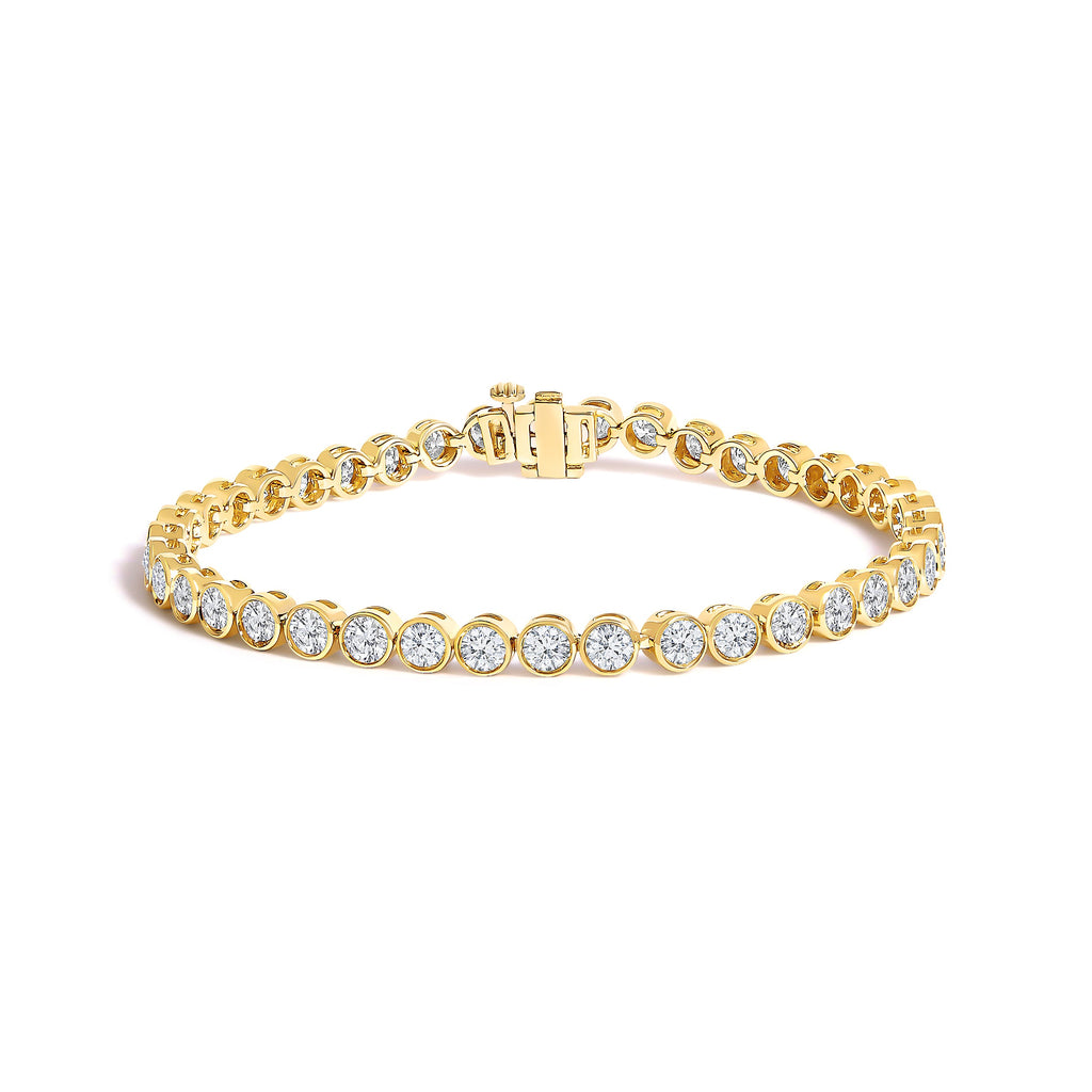 10K Yellow Gold 8.0 Cttw Bezel Set Round Diamond Tennis Bracelet