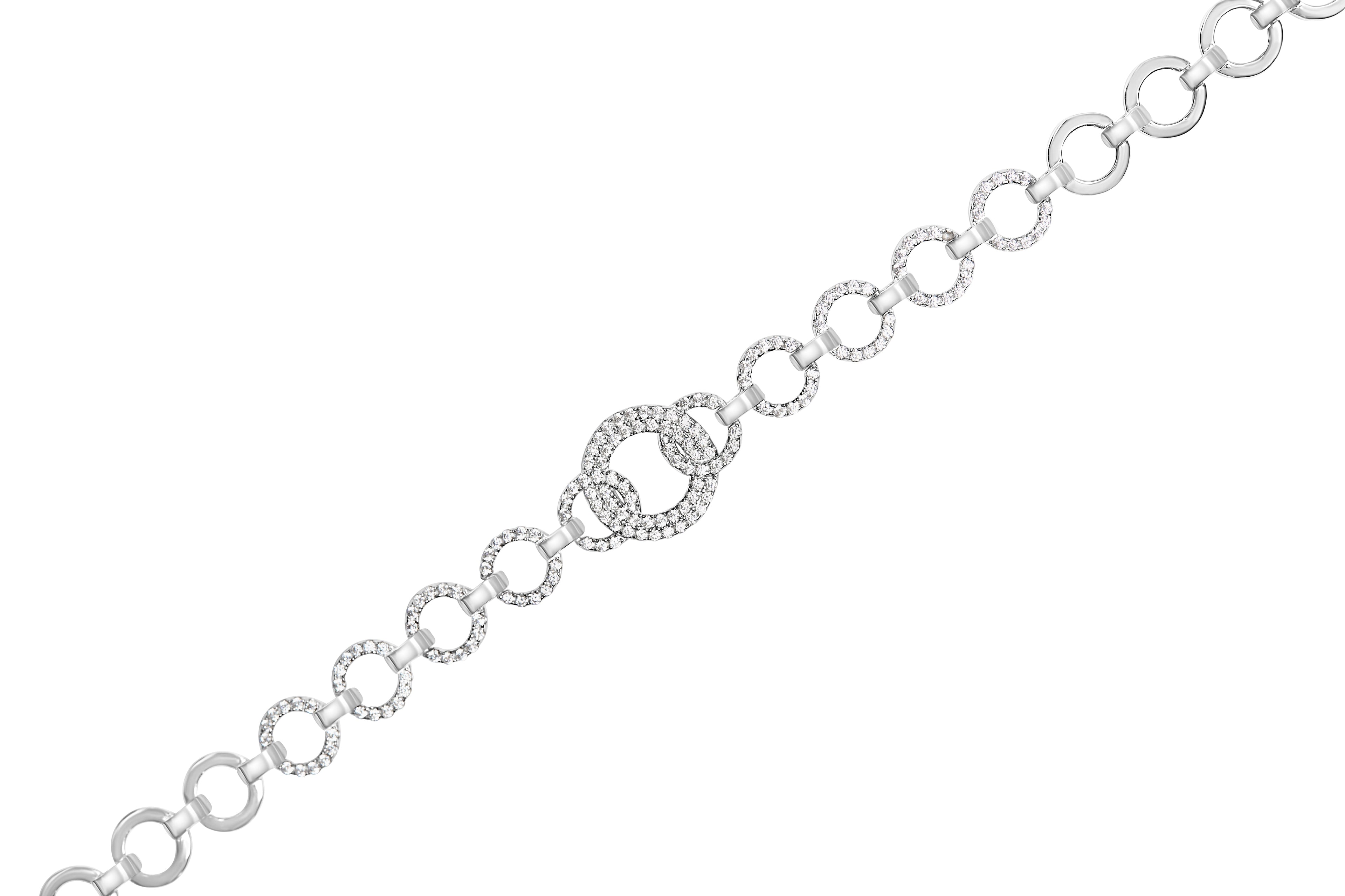 .925 Sterling Silver 1.00 Cttw Diamond Interlinking Open Circle Link Bracelet