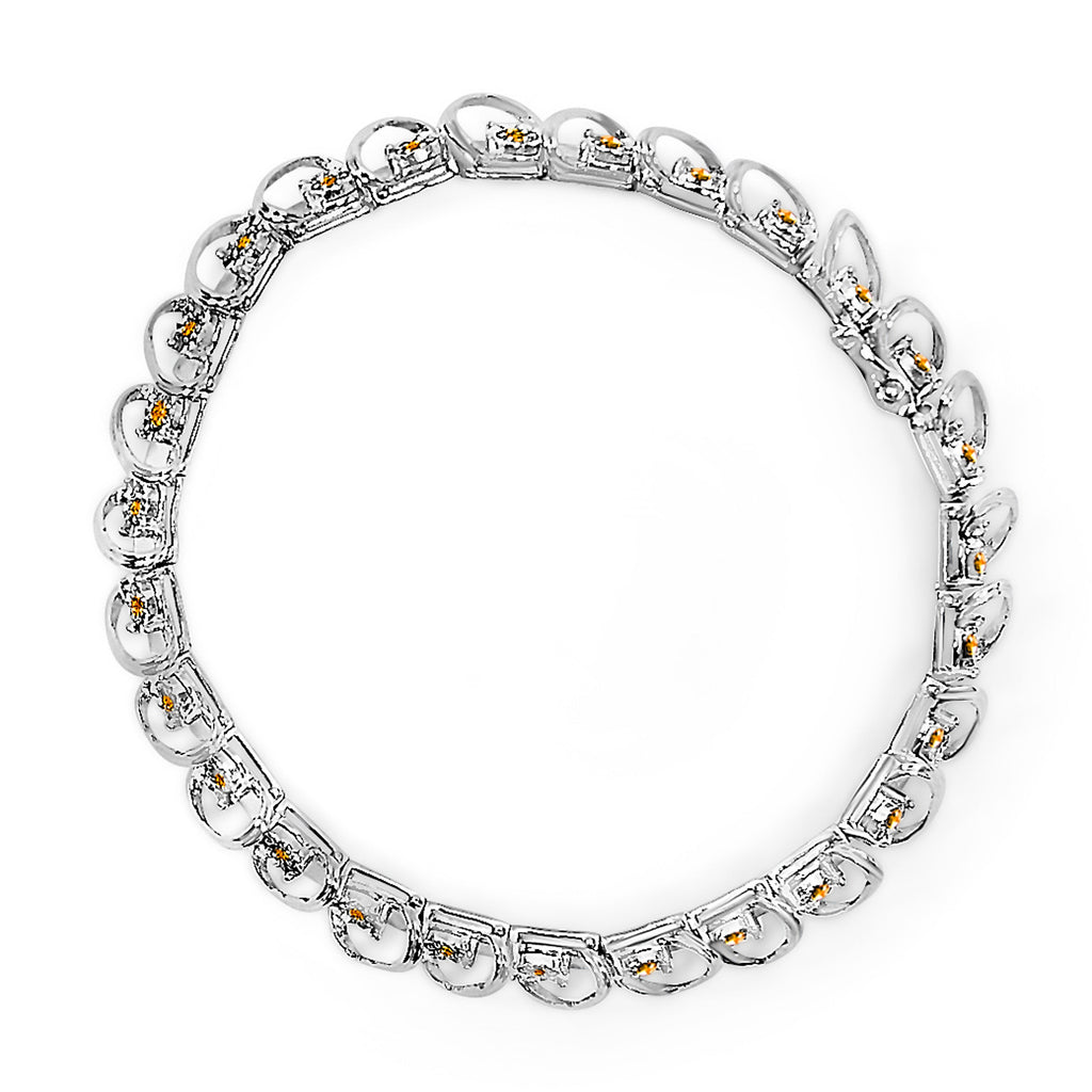.925 Sterling Silver 3/4 Cttw Yellow Diamond Illusion Plate Looped Link Bracelet