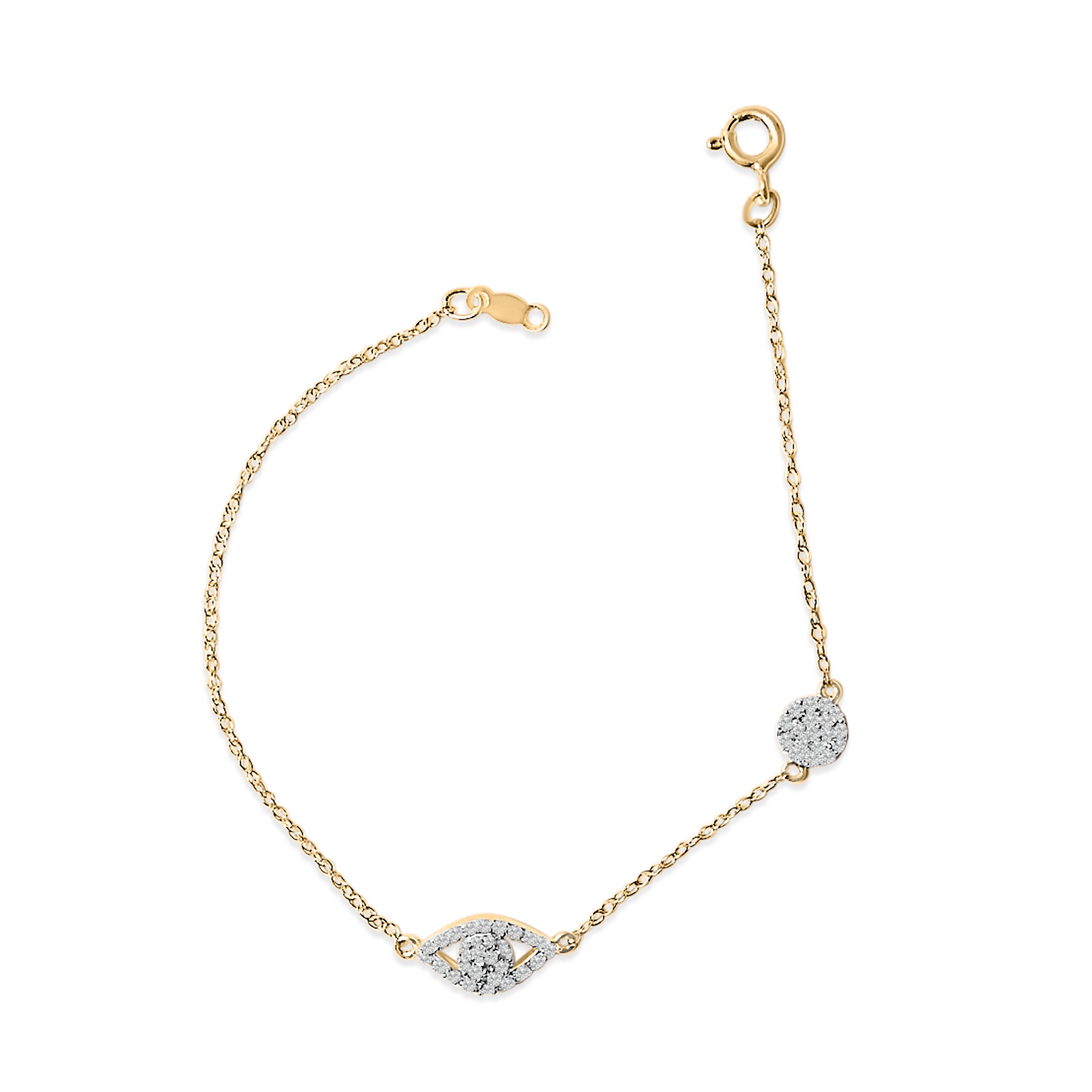 14K Yellow Gold Plated Silver 1/3 Cttw Diamond Evil Eye Station Bracelet