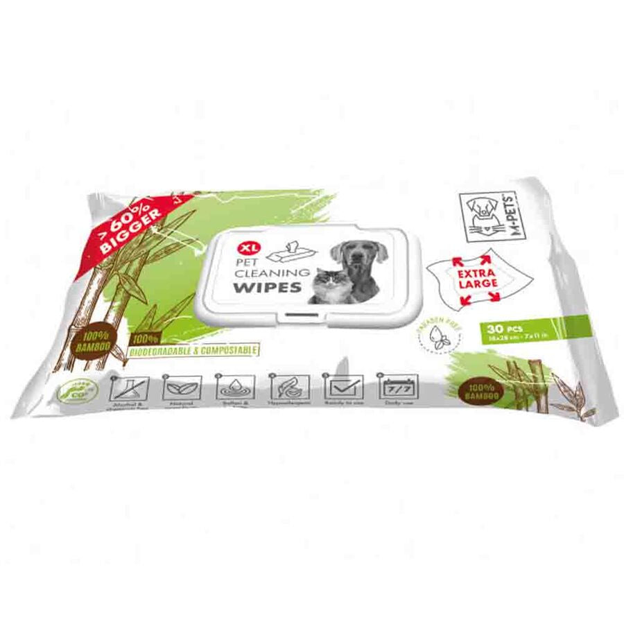 M-Pets Bamboo XL Pet Cleaning Wipes for Cats & Dogs 30 Count