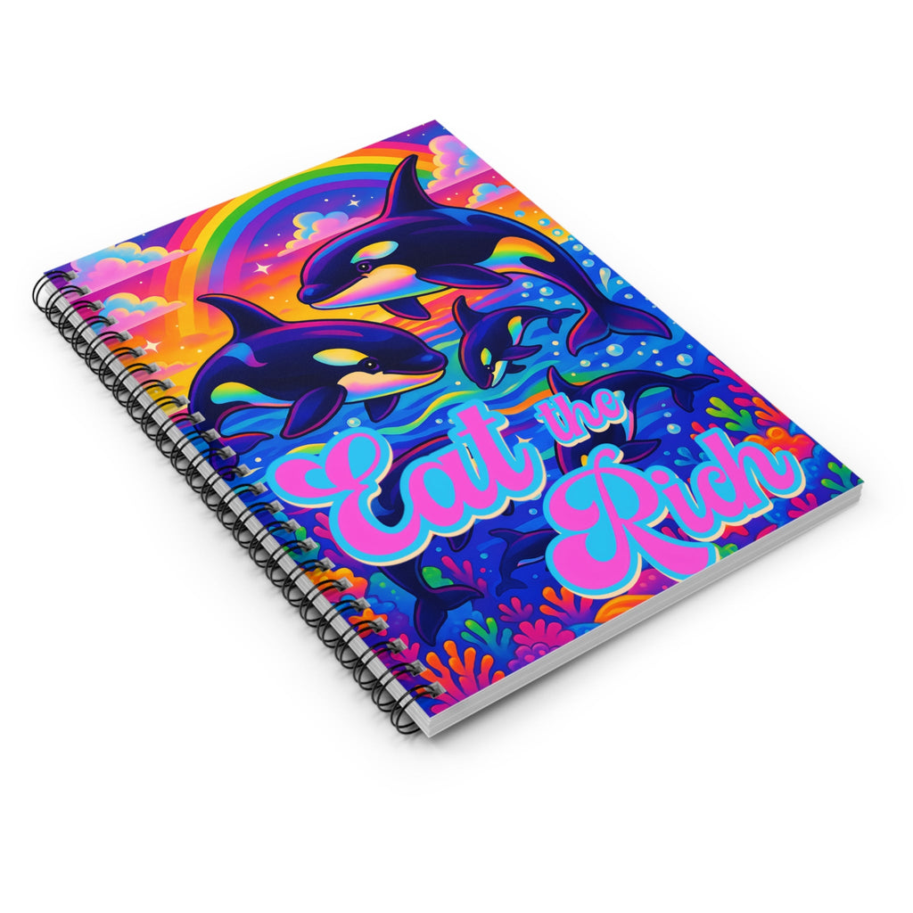 Bespattered Facade Whimsical "Eat the Rich" Orcas Spiral Notebook - Lined Pages