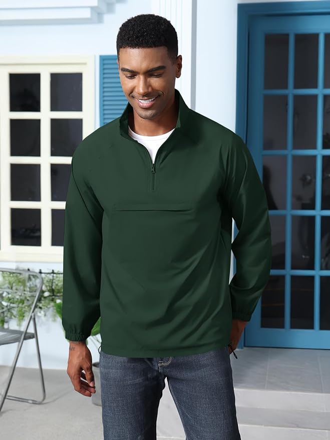 Aulemen Men's Casual Quarter Zip Pullover-Athletic Windbreaker Lightweight Jackets Hiking Golf for Men Mock Neck with Pockets