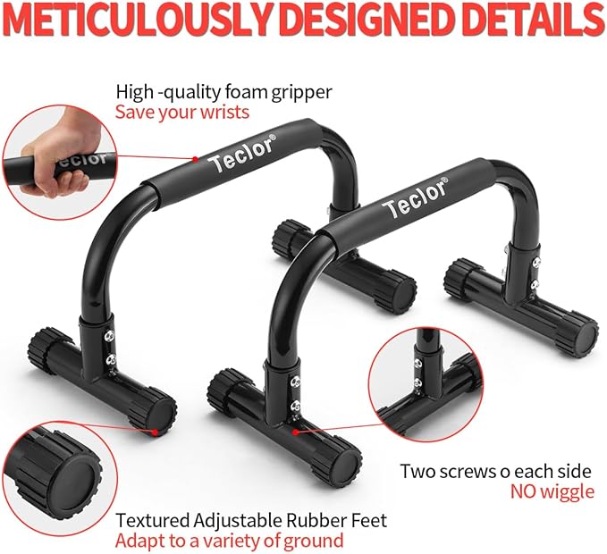 Push Up Bar, Parallettes Bars For L-sit & Dip, Heavy-Duty No Wobbling Parallel Bars Stand For Handstands, Full Planche, Calisthenics, 9.5in High Workout Stands for Home Fitness Training