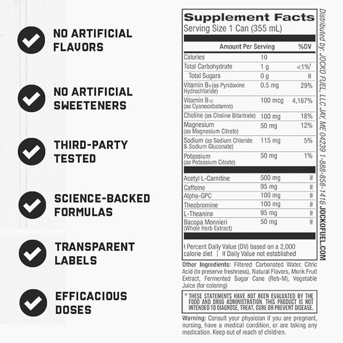 Jocko GO Energy Drink - Keto, Vitamin B12, Vitamin B6, Electrolytes, L Theanine, Magnesium- Energy Boost, Sugar Free Nootropic Monk Fruit Blend - 12 Pack (Black Cherry Vanilla)