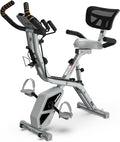pooboo Folding Exercise Bike, Foldable Upright Stationary Bike, Indoor Cycling Magnetic X-Bike with 8-Level Adjustable Resistance, 6.6 LBS Flywheel, 300LB Capacity, Bottle Holder & Back Support Cushion for Home Gym