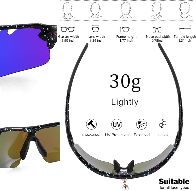 BangLong Polarized Sports Sunglasses Cycling Sun Glasses for Men Women with 5 Interchangeable Lenes for Running Baseball Golf