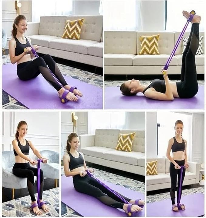 21 Fitness Resistance Bands - 4 Tube Pedal Ankle Puller, Yoga Handle Bands Exerciser Multifunction Trainer Tension Rope for Body, Abdomen, Waist, Arm, Tummy Exercise Stretching Training ( Color : Blue
