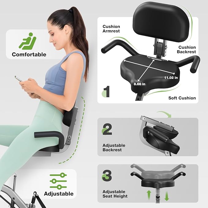 Exercise Bike, 5 in 1 Foldable Stationary Bike for Seniors, 16-Level Adjustable Magentic Resistance, Indoor Workout Bike with 330LB Capacity, Comfortable Seat Backrest X-bike
