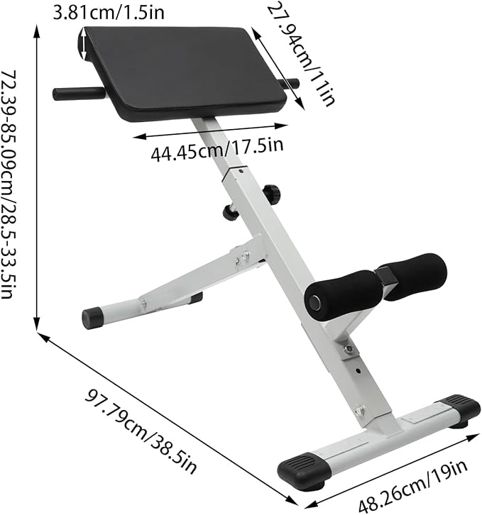 Roman Chair, Hyperextension Bench Roman Chair Adjustable Back Extension Machine Lower Back Exercise Equipment Multi-Functional Workout Bench for Home Gym Full Body Abs Glutes Core Muscles