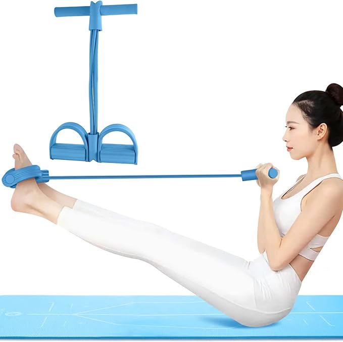 Multi-Function Tension Rope – 4 Tube Resistance Bands with Handles – Sit Up Exercise Equipment Home Gym Tummy Trainer for Men Women