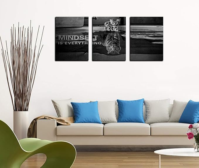 Yetaryy Inspirational Canvas Wall Art Large 3 Pieces Motivational Wall Art Picture Mindset is Everything Wooden Framed Artwork Entrepreneur Quotes Inspiration Wall Decor Painting Picture Wall Ar Hang,