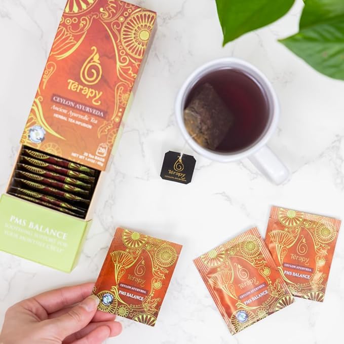 Térapy Ceylon's PMS Balance Tea For Women - 100% Natural Herbal Ingredients - Soothing Support for PMS Relief, Monthly Cycle Period Tea - Red Hibiscus, Cumin, Licorice & More Herbs