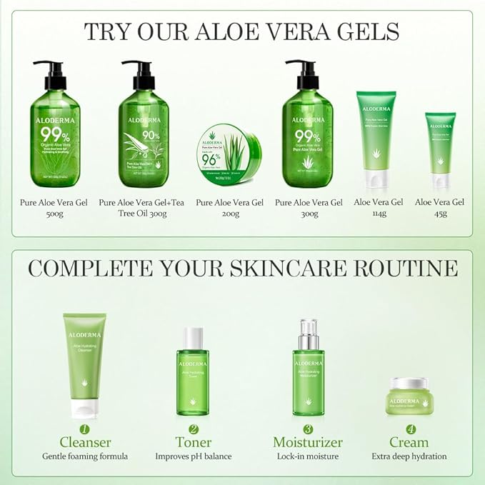 Aloderma 99% Organic Aloe Vera Gel Made within 12 Hours of Harvest, Easy Travel Size Tube for Body, Face, & Scalp, Cooling & Soothing Support for Skin & Sunburn, Hydrating Aloe Gel, 1.5oz - 6ct