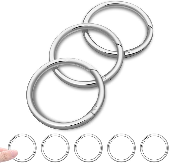 10Pack 1-1/2" Large Round Carabiner Clips, Metal Spring O Rings for Organizer Key Rings, Paracord Keychain Lanyard, Pet Chains, Purse Hardware, Key Snap Hooks DIY Accessory (Silver)