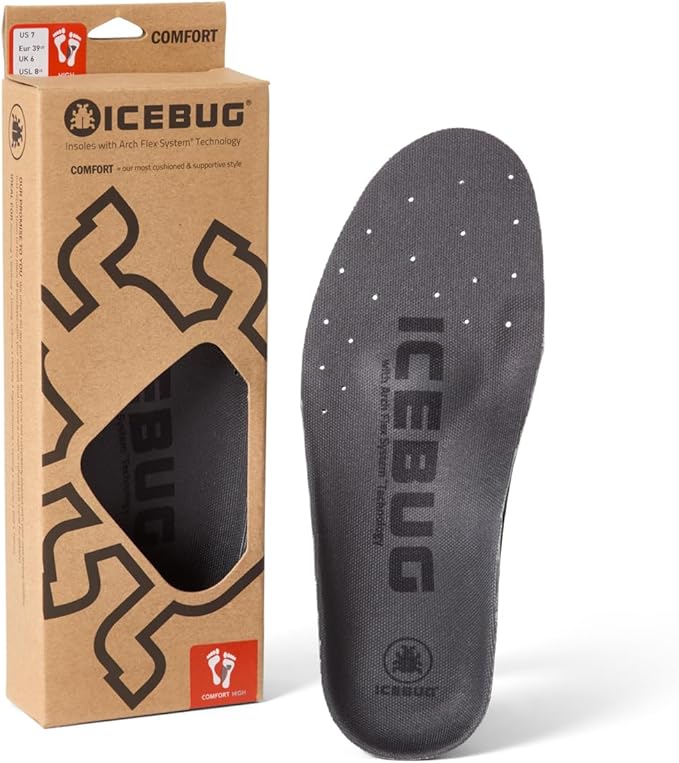 Icebug Comfort Insoles with Dynamic Arch Support, Charcoal Medium Arch, M 10/W 11.5-12