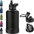 64oz Insulated Water Bottle with Straw, Half Gallon Stainless Steel Vacuum Water Jug, Large Thermal Water Bottle Flask with Leakproof 3 Lids for Travel, Camping, Gym Sports Black