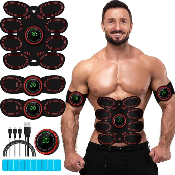 Electronic Muscle Stimulator, Abs Stimulator Muscle Toner, Ab Machine Trainer USB Rechargeable Gear for All Body, Fitness Strength Training Workout Equipment for Men and Women H9