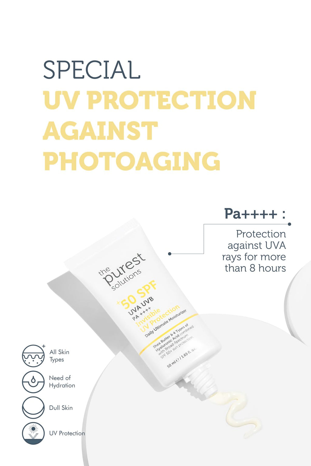 The Purest Solutions Invisible UV Protection SPF50+ Sunscreen - Moisturizing, Non-greasy, Daily UV Protection