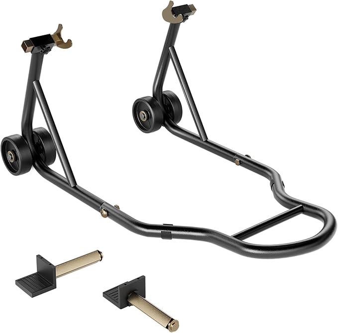 SPECSTAR Motorcycle Stand, 441 Lbs Capacity Rear Wheel Lift with U+L Adjustable Swingarm Spool, Heavy Duty Paddock Stand for BMW Suzuki Yamaha Honda Kawasaki, Black
