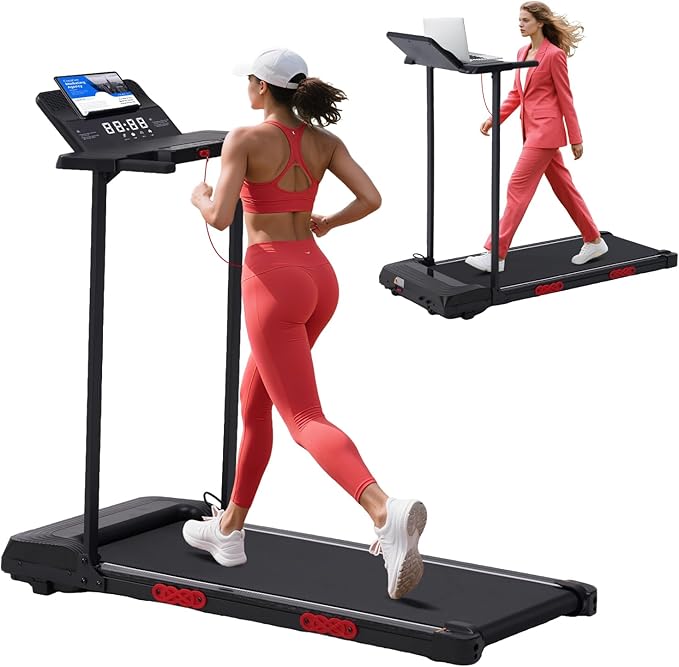 Compact Walking Pad with Handle Bar, 3.5HP Electric Portable Walking Pad Treadmills with Handles for Home Small Spaces, 0.6-10MPH Home Small Treadmill with Big Screen for Office Apartment, 400LBS