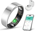 Smart Ring with Sleep Monitoring, No APP Subscription, 10-Day Battery Life, Stress/Heart Rate/Women's Health Tracker, Android & iOS Compatible (Silver, 10)