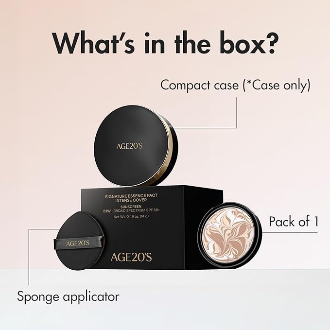 AGE20'S Signature Essence Pact SPF 50+ | Pack of 1 | 27 Medium | Cream Foundation, Dewy Finish, Natural Coverage | Korean Cushion Foundation