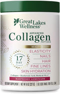 Great Lakes Wellness Beauty Boost Advanced Collagen Peptides Powder with Hyaluronic Acid, Biotin, Vitamin C - Skin Elasticity and Hydration - Raspberry Lemonade Flavor - Non-GMO, Keto, Kosher - 8 oz