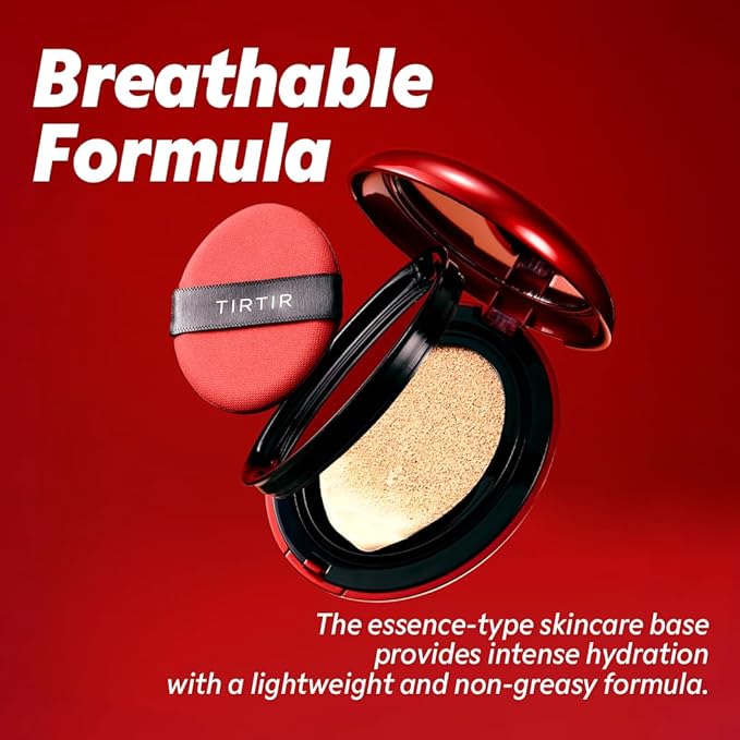 TIRTIR Mask Fit Red Cushion Foundation | Full coverage, Weightless, Skin fit, Satin Glow Finish, Korean Makeup, beauty, Tattoo cover up, Buildable (#15C Fair Porcelain, 0.63 Fl Oz)