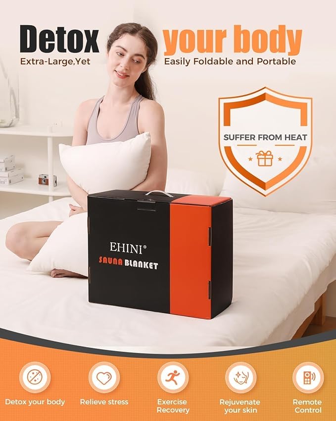 Infrared Sauna Blanket-Sauna Blanket for Home Use, Portable Design for Relaxation and Detoxification Highest 176℉, 20-60 Minutes Timer, 6 ft x 2.65 ft（Pitch-Black）