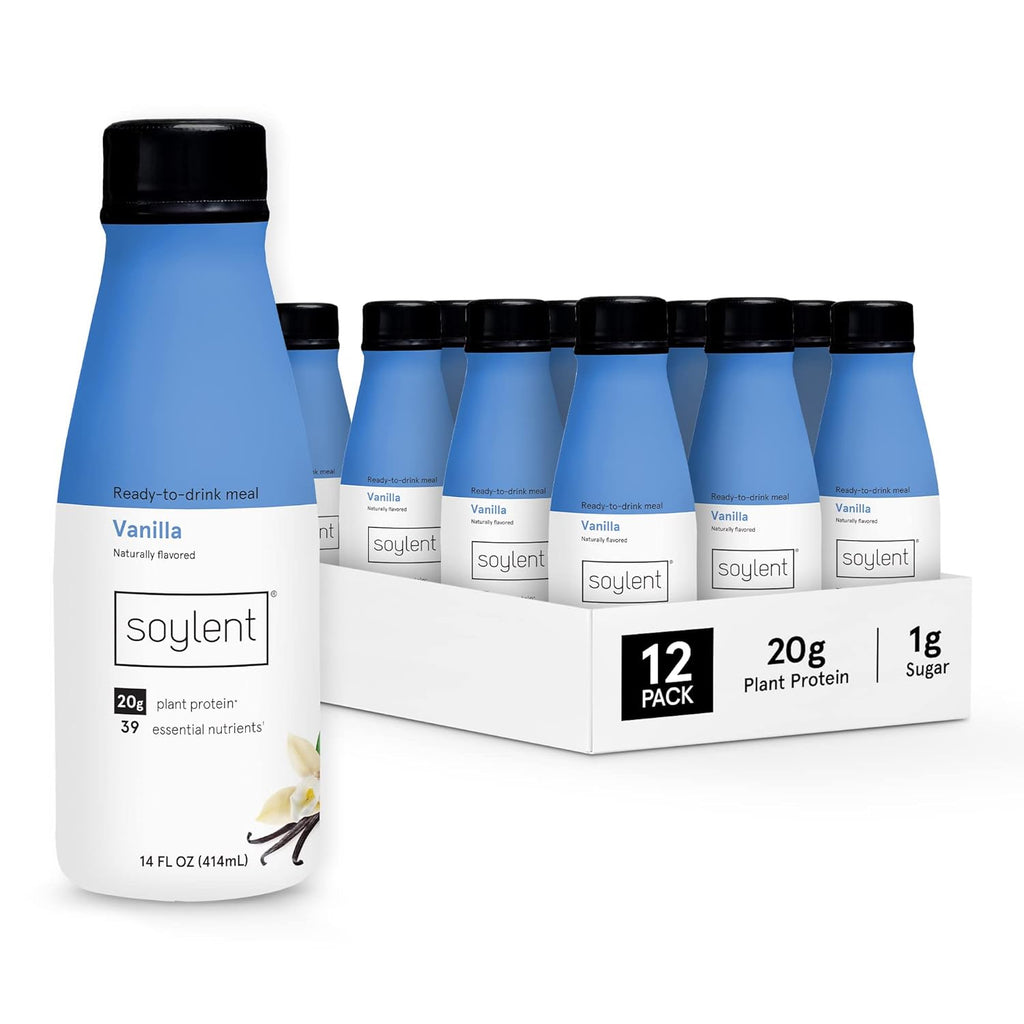 Soylent Complete Protein Shake, Vanilla, 30g Protein, Vegan, Dairy Free and 0g Sugar, Ready to Drink Protein Drinks, 11oz (12 Pack)