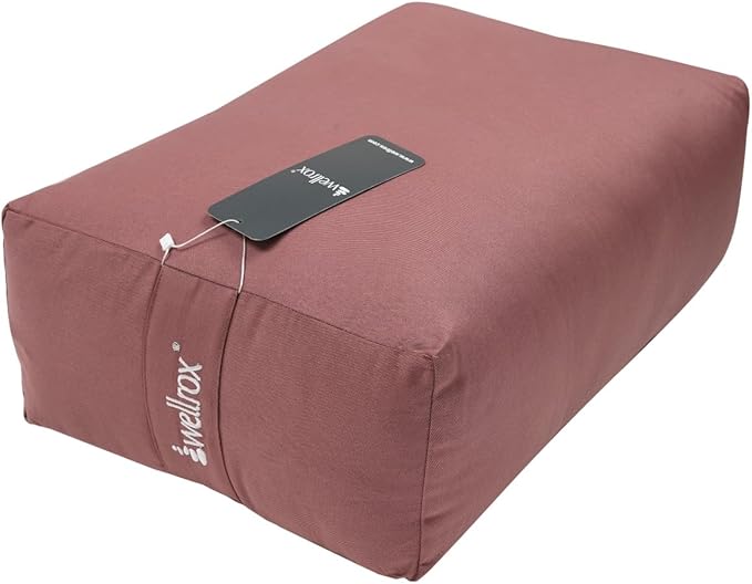 Rectangular Yoga Bolster Pillow, 18" x 12" x 6", Pink Cotton