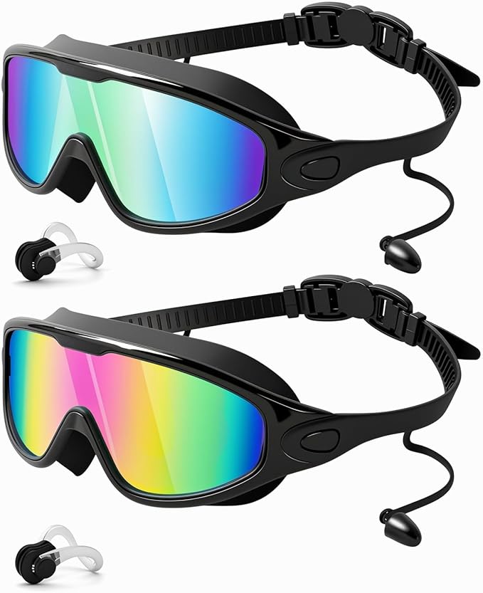 Rantizon Swim Goggles 2 Pack, Wide View Anti Fog&UV Swimming Goggles for Audlt, No Leaking Swim Glasses for Men Women Kids