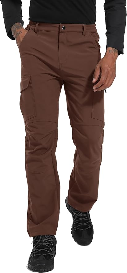 Men's Snow Ski Hiking Pants Winter Fleece Lined Softshell Outdoor Waterproof Insulated Cargo Work Pants