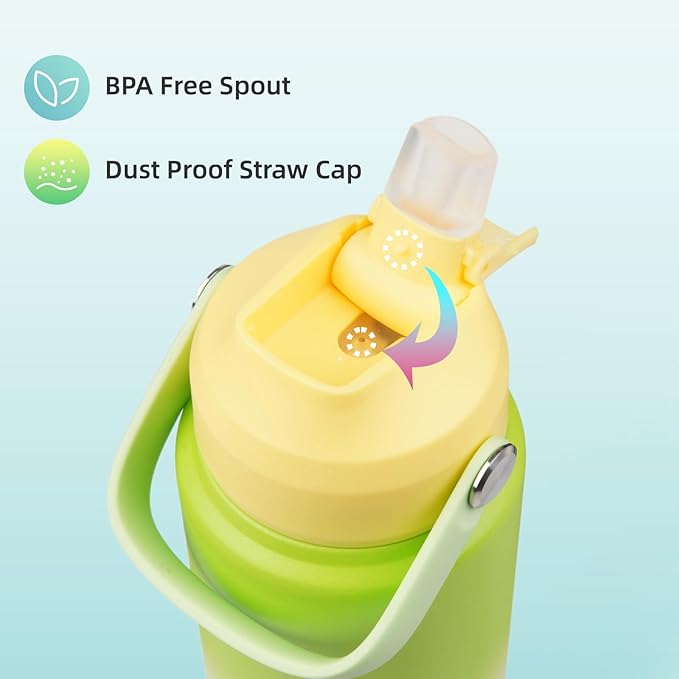 Insulated Water Bottle with Straw Lid,40 oz Stainless Steel Vacuum Metal Bottle with Silicone Handle,Lime