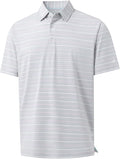 Rouen Mens Golf Shirt Moisture Wicking Dry Fit Performance Stripe Casual Collared Short Sleeve Golf Polo Shirts for Men